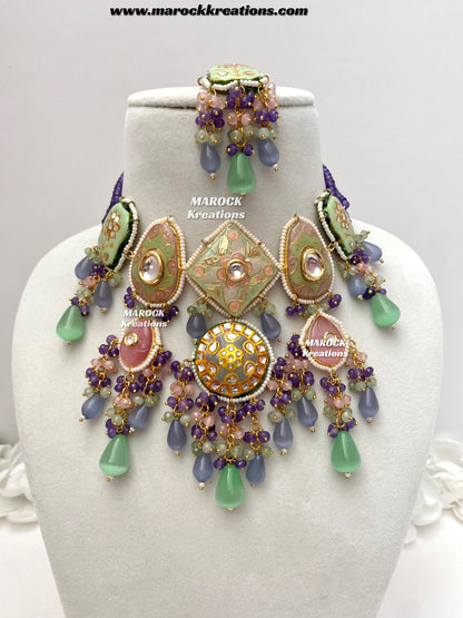 Zina Premium Quality Kundan Meenakari Statement Choker set