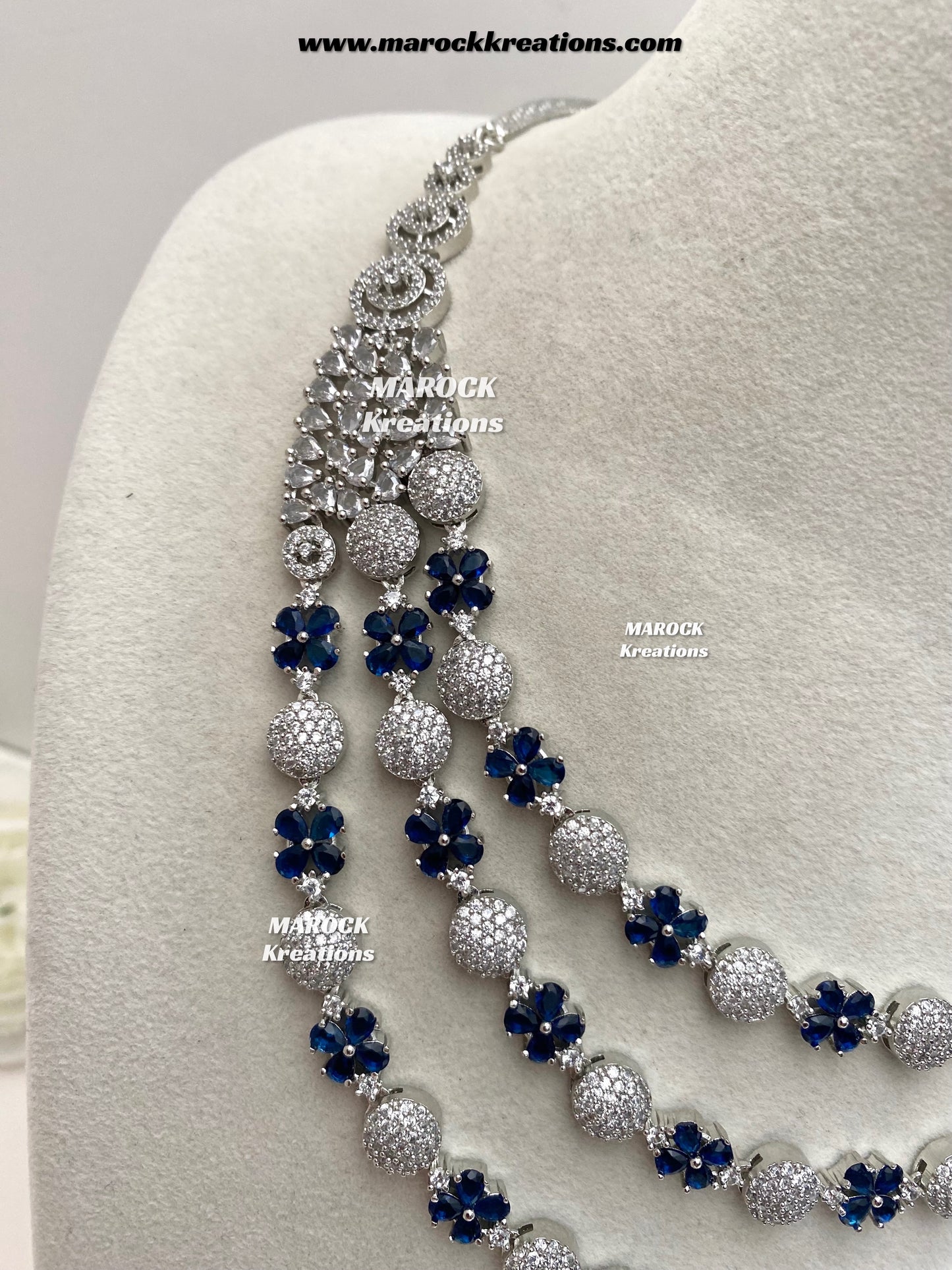 Kristin Silver American Diamond triple layer Necklace set