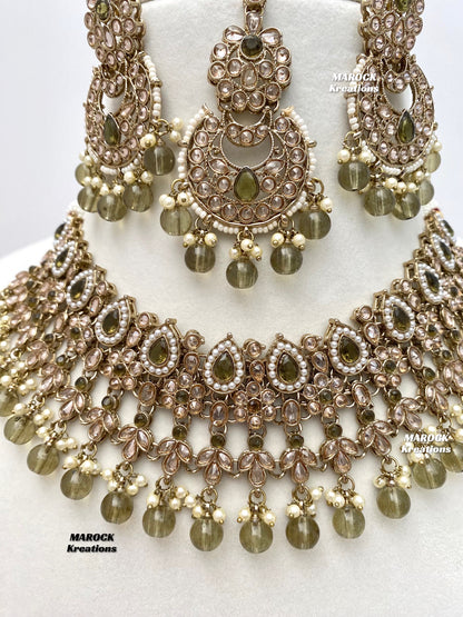 Sadhna Antique Gold Polki Necklace set