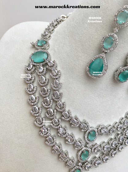 Gannat Silver American Diamond Necklace set