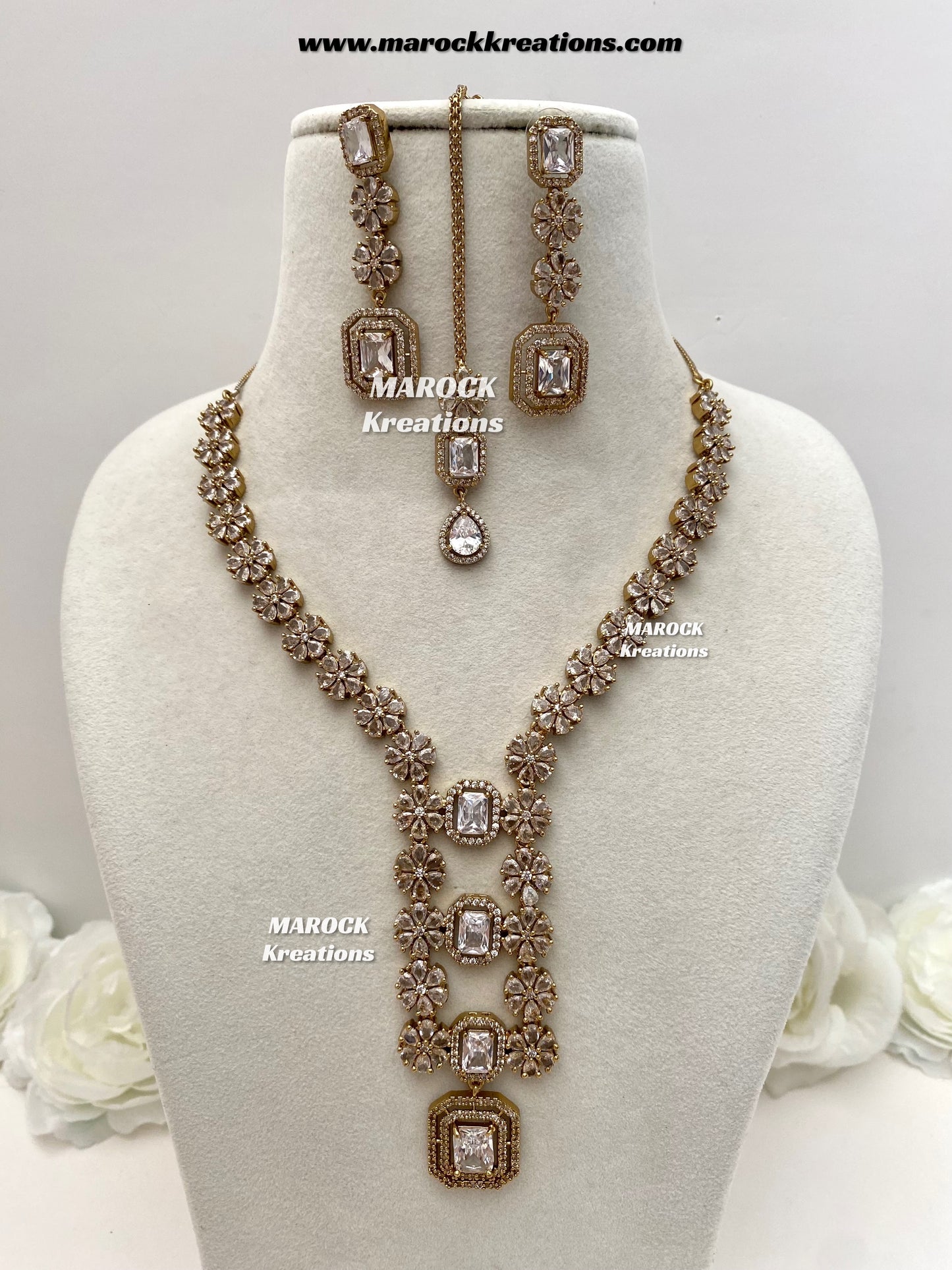 Claudia Antique Gold American Diamond Statement Necklace set