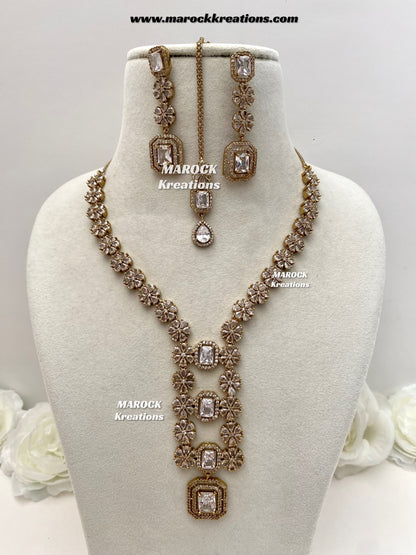 Claudia Antique Gold American Diamond Statement Necklace set