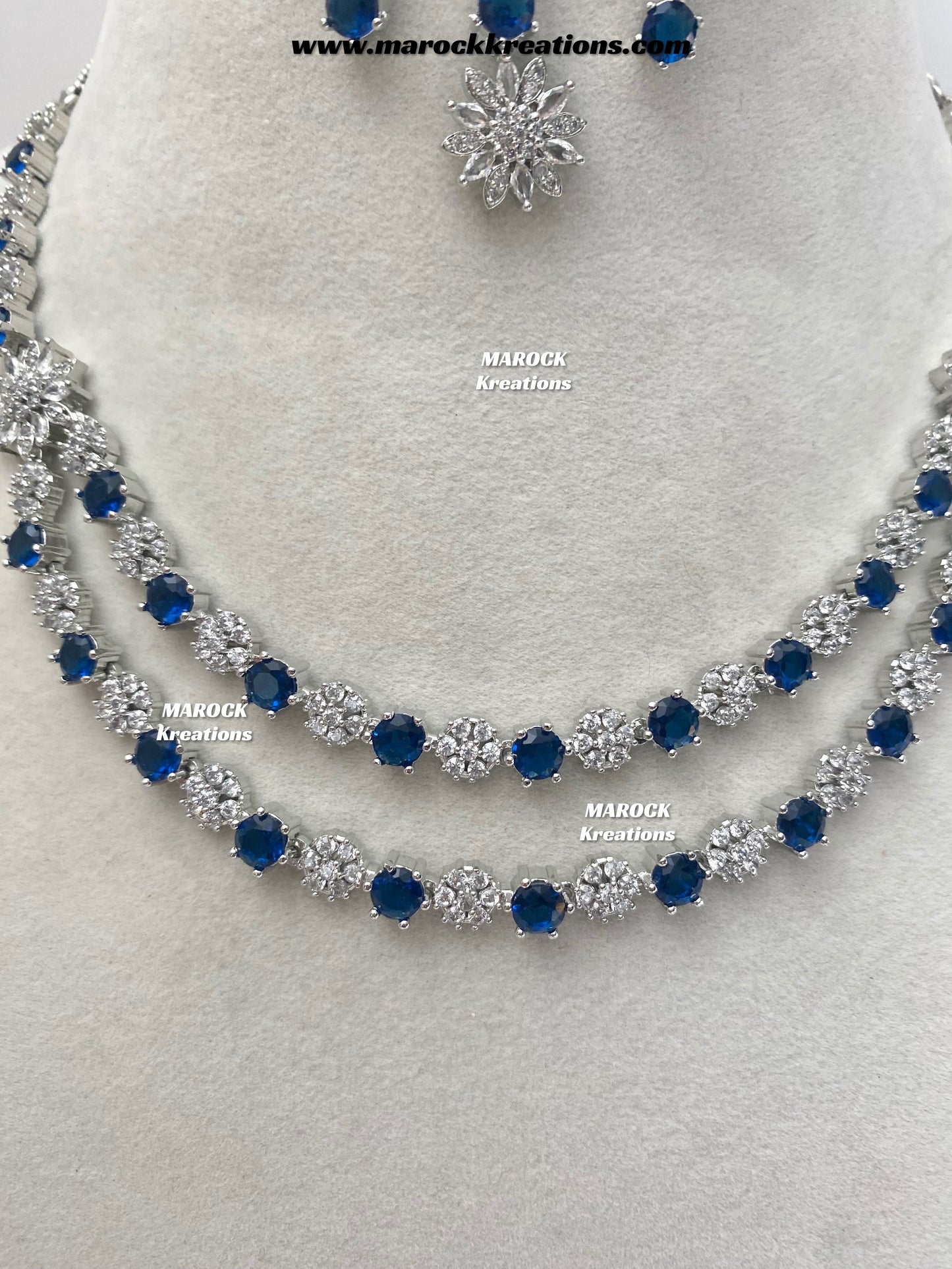 Sumra Silver American Diamond Double layer Necklace set  on