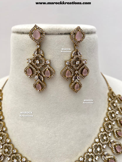 Maliha Antique Gold American Diamond Statement Necklace set
