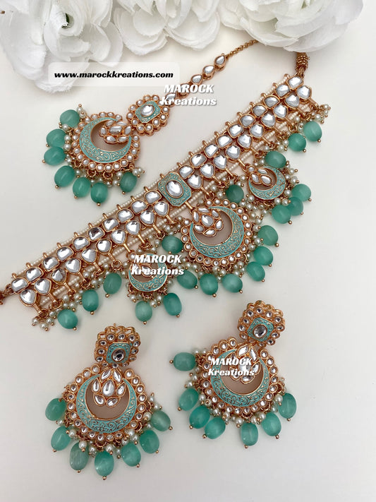 Rose Gold Kundan Meenakari Choker set