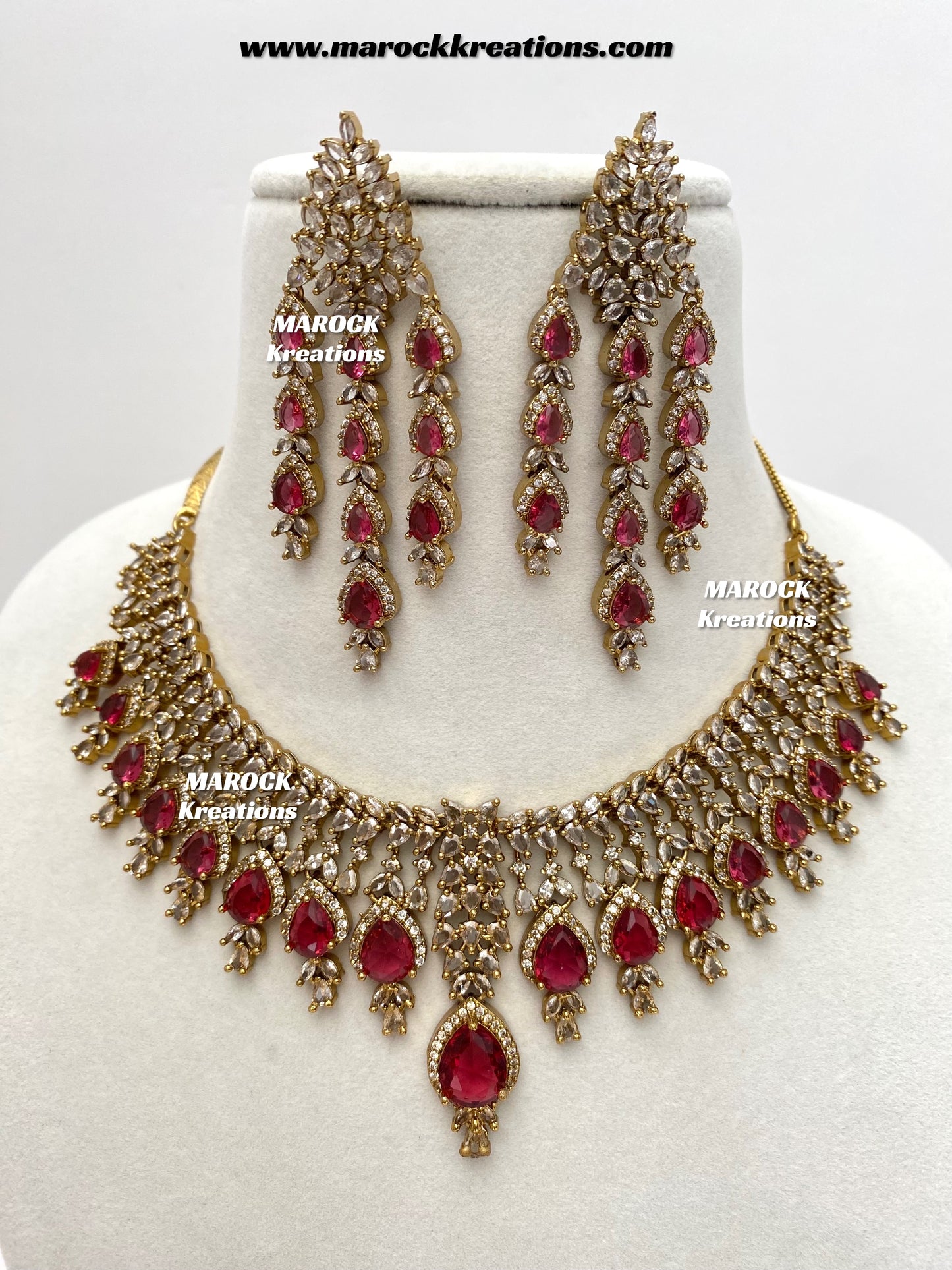 Naima Antique Gold American diamond Statement Necklace set