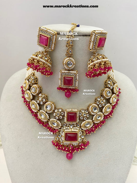 Roshani Premium Quality Kundan Statement necklace set