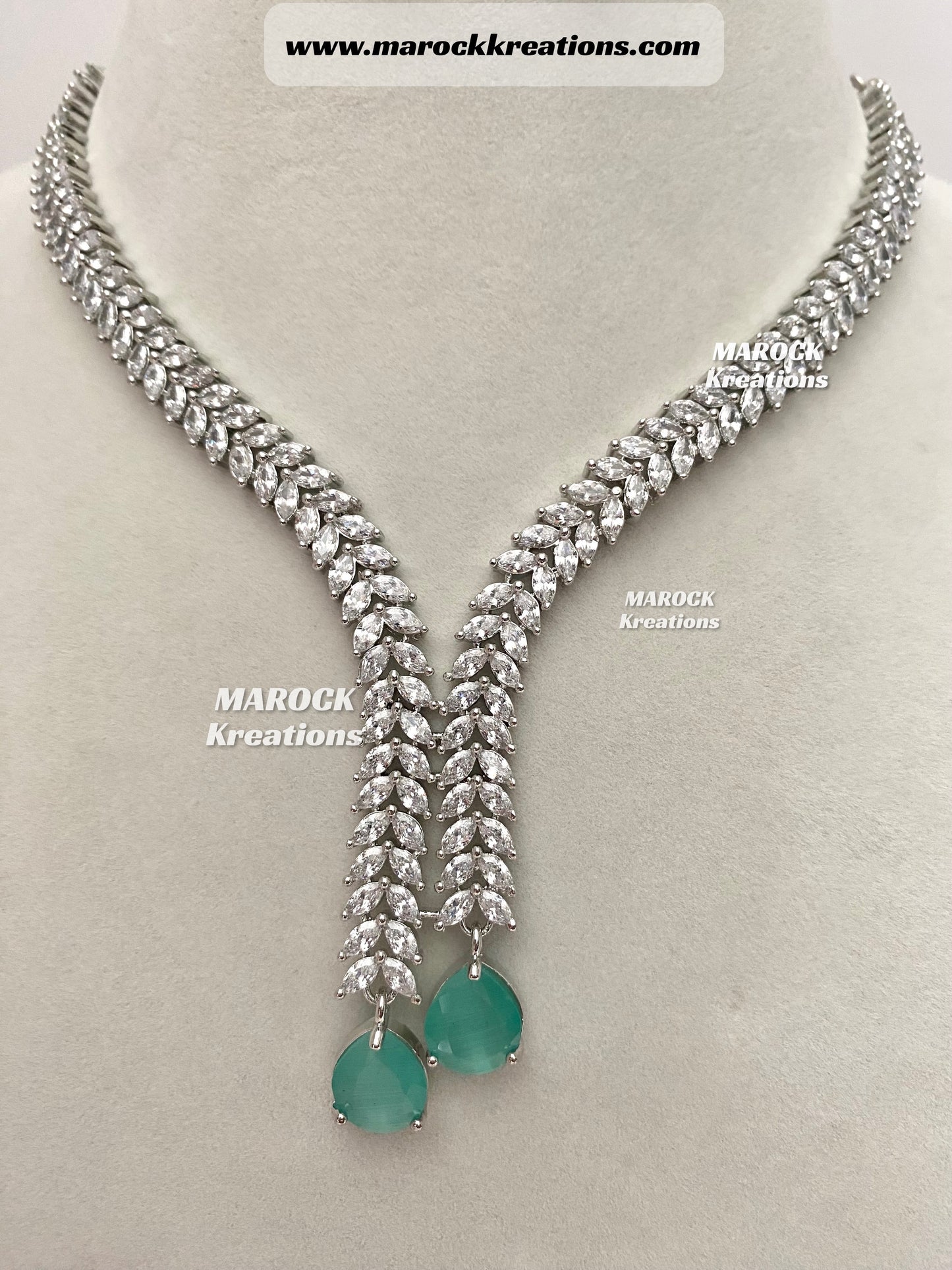 Ava Silver base American Diamond Necklace set