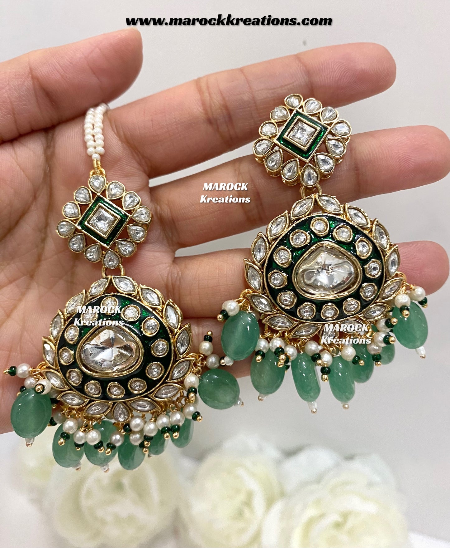 Saher Uncut Kundan Meenakari Earrings and tikka set