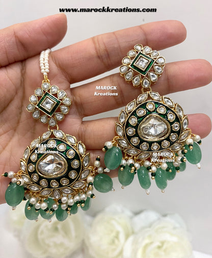 Saher Uncut Kundan Meenakari Earrings and tikka set