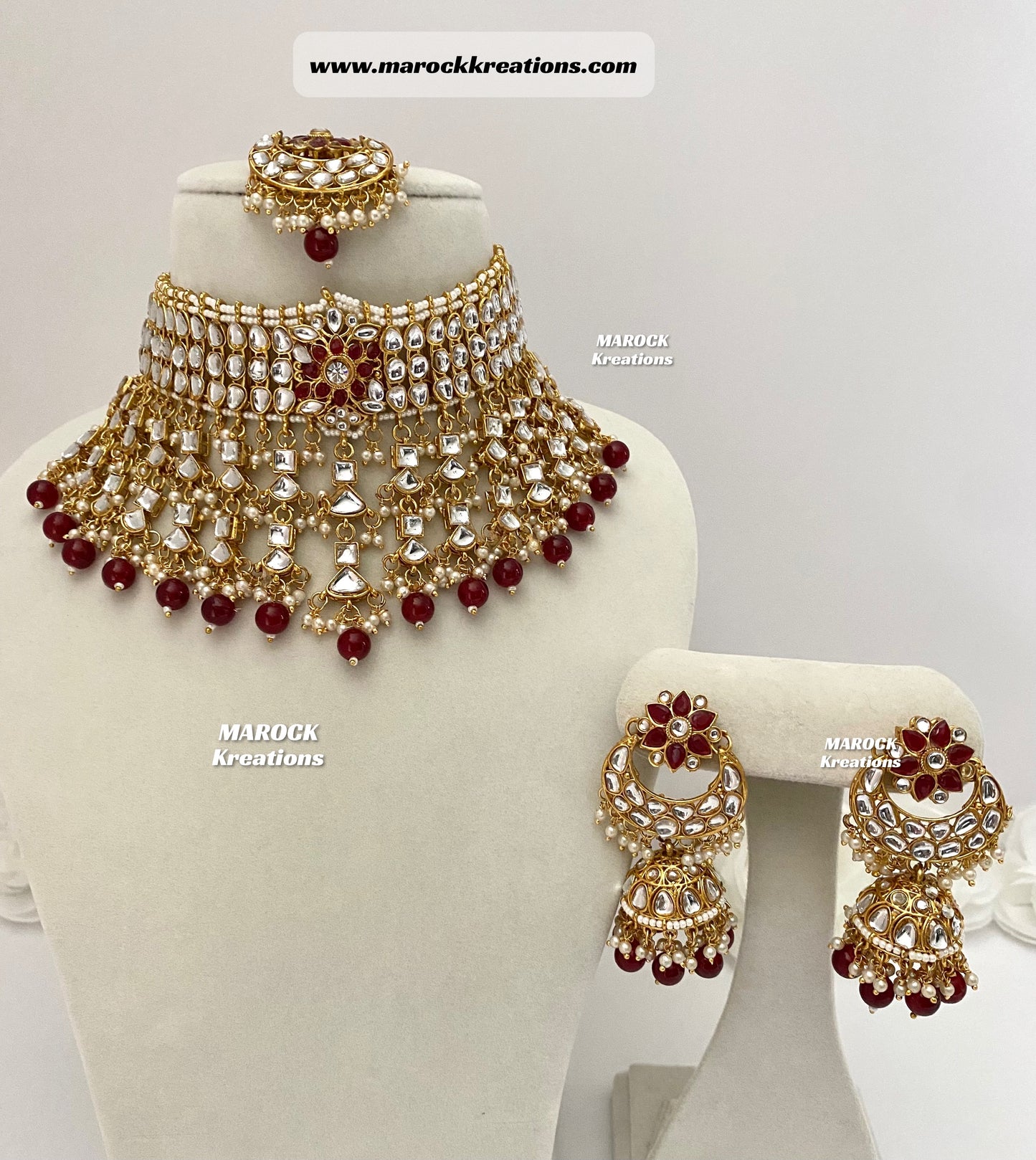 Statement Kundan Necklace set comes with Jhumki Earrings and Tikka