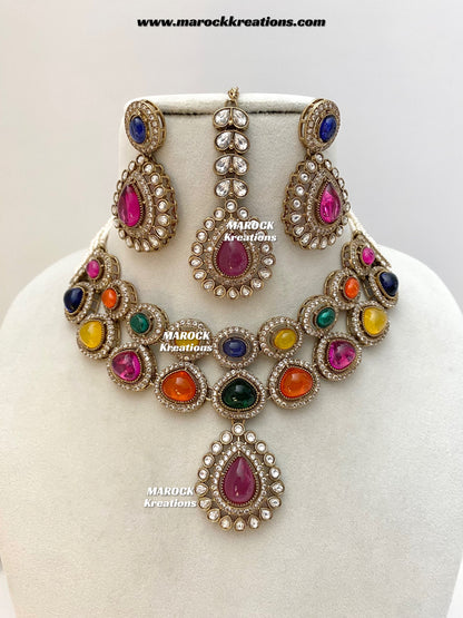 Zafina Premium Quality Moissanite Kundan Statement Choker/Necklace set