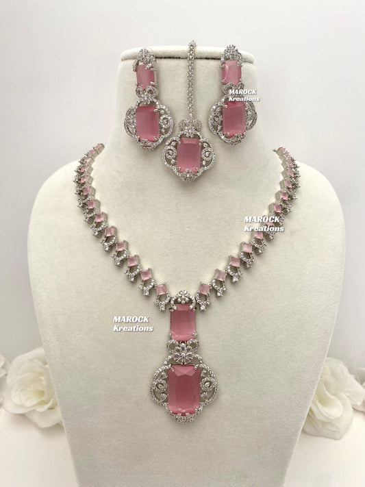 Nita Ambani Inspired Silver American Diamond Necklace set