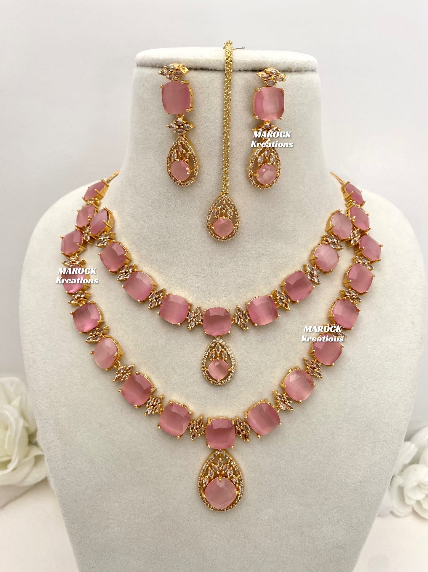 Aster Golden American Diamond Double layer Necklace set