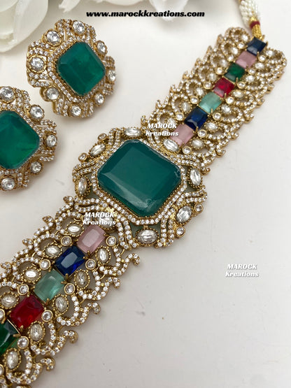 Paloma Sabyasachi inspired Premium Quality Moissanite Kundan and American Diamond choker set