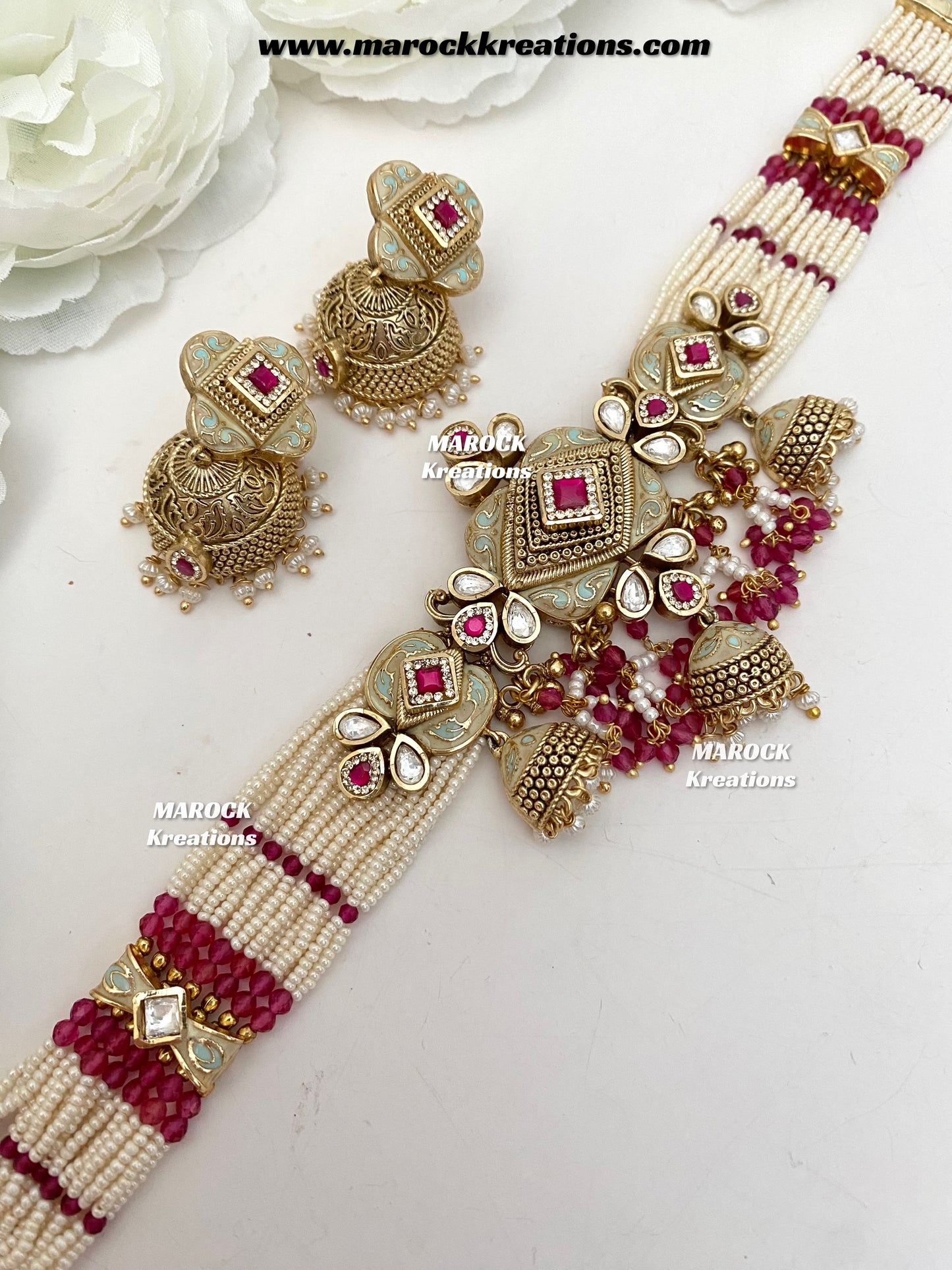 Habibi Premium Quality Gold plated Rajwadi Meenakari choker set