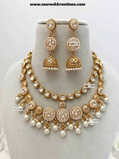 Premium Quality Gold Plated double layer Kundan Necklace set