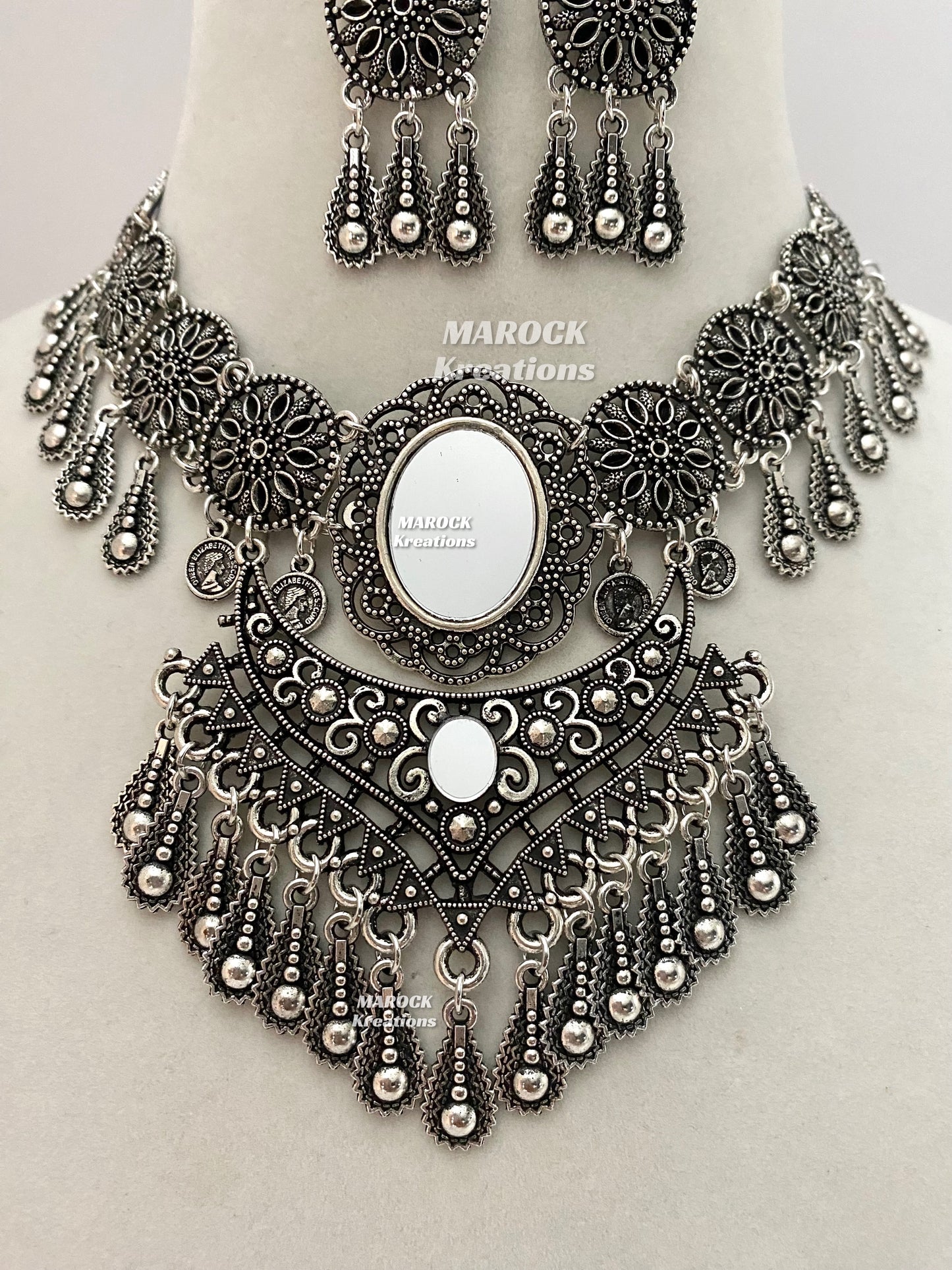 Oxidized Mirror Necklace set