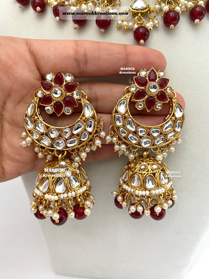 Statement Kundan Necklace set comes with Jhumki Earrings and Tikka