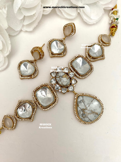 Kalpana Premium Quality Moissanite Kundan and doublet stone Statement Choker set