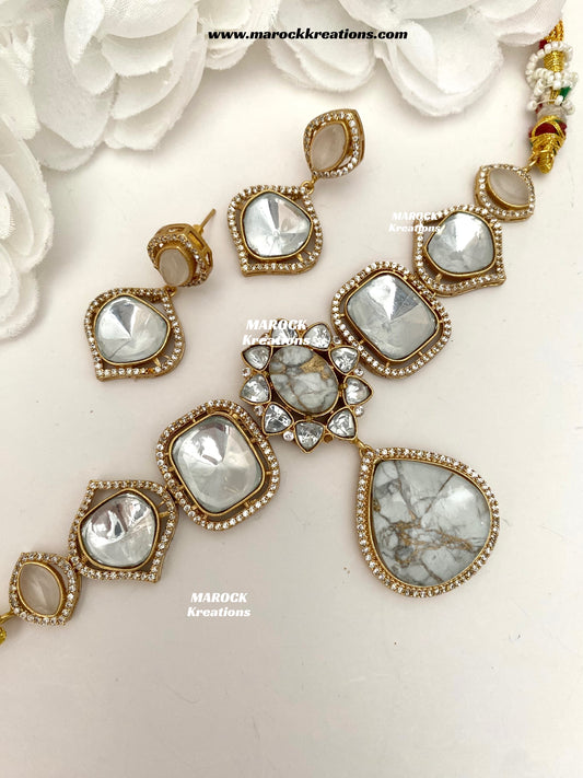 Kalpana Premium Quality Moissanite Kundan and doublet stone Statement Choker set