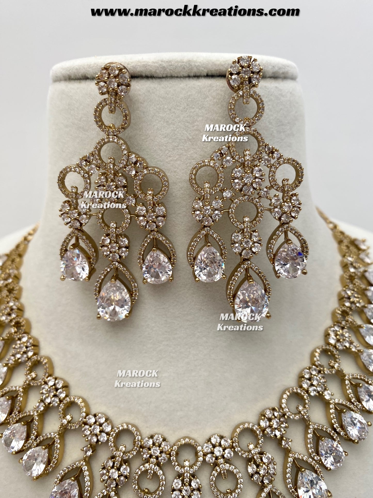 Anshika Antique Gold American Diamond Statement Necklace set