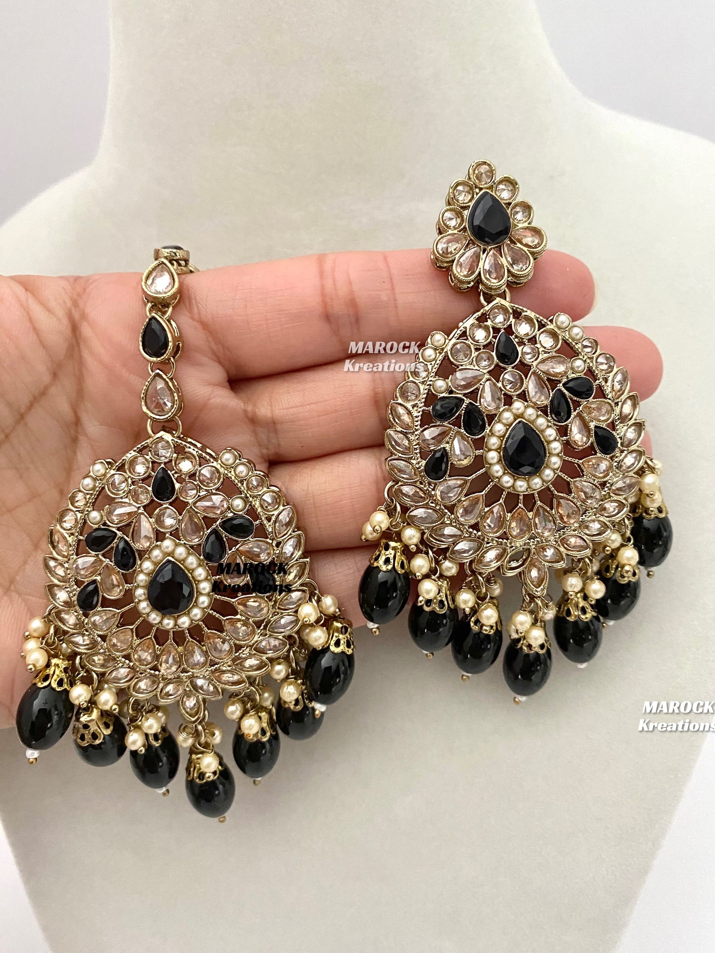 Antique Gold/Black Polki Necklace set