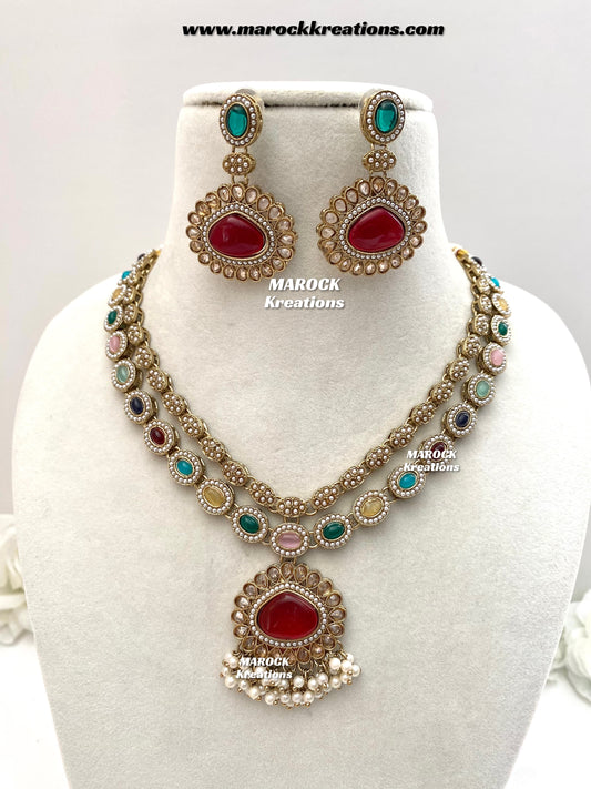 Nadira Kundan Polki double layer Necklace set