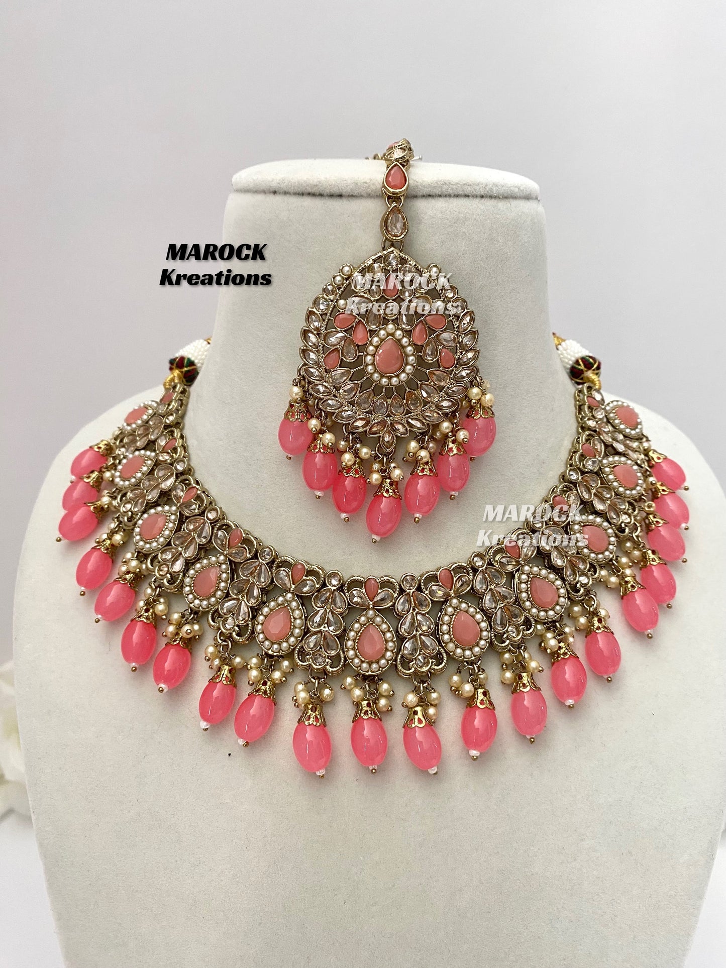 Antique Gold/Coral Polki Necklace set