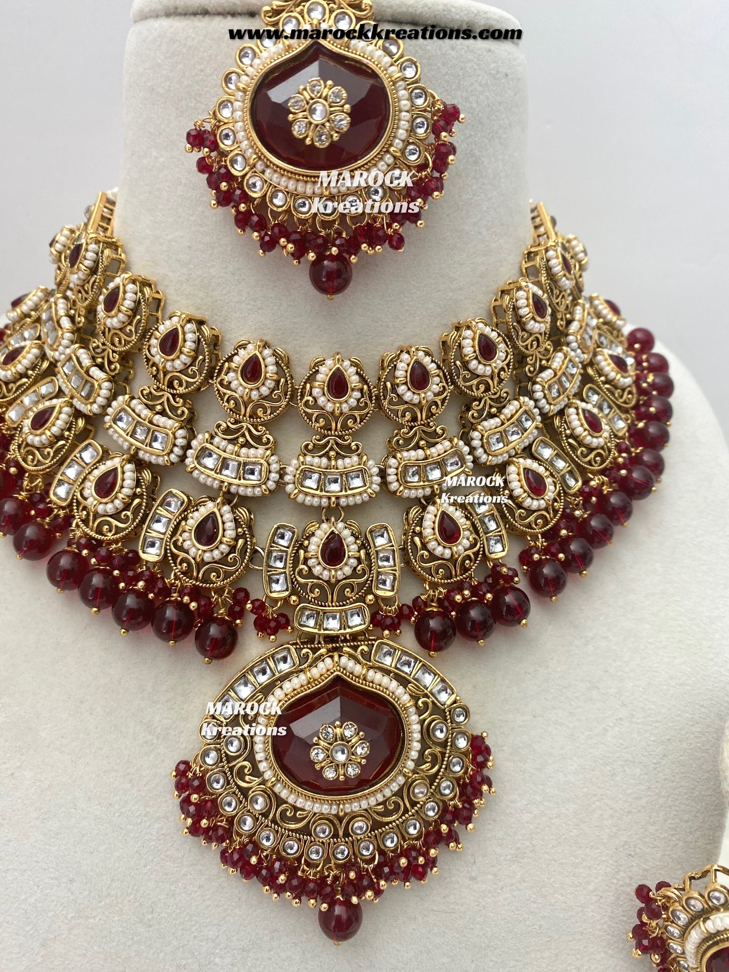 Kanishka Premium Quality Kundan Maroon/Dark Red Statement Bridal set