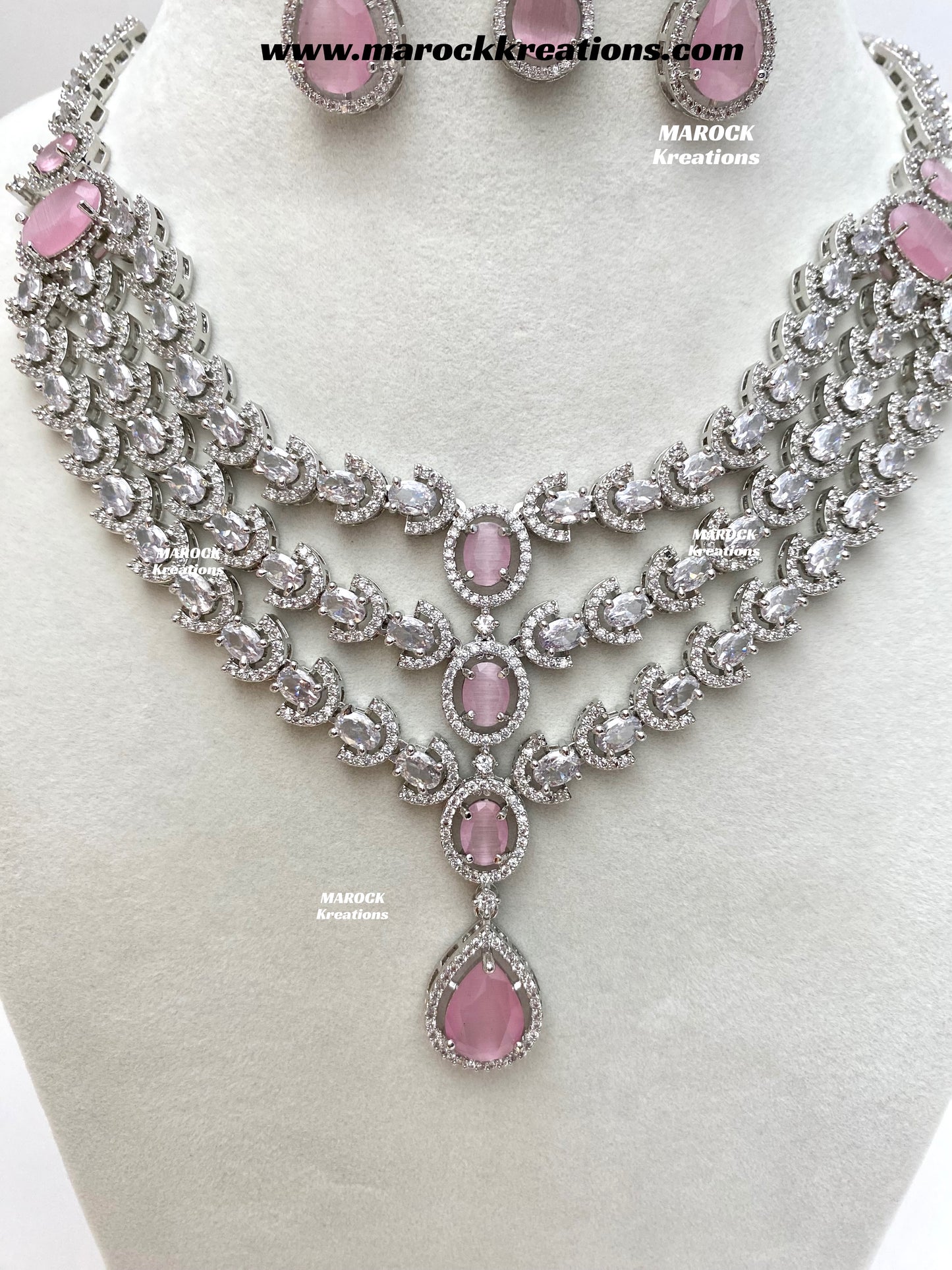 Gannat Silver American Diamond Necklace set