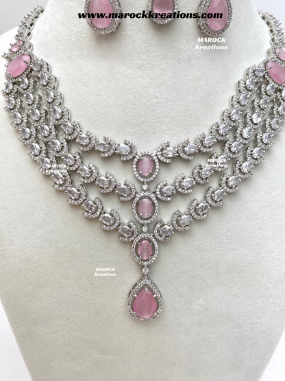 Gannat Silver American Diamond Necklace set