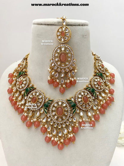 Iqra Premium Quality Kundan Meenakari Statement Necklace set