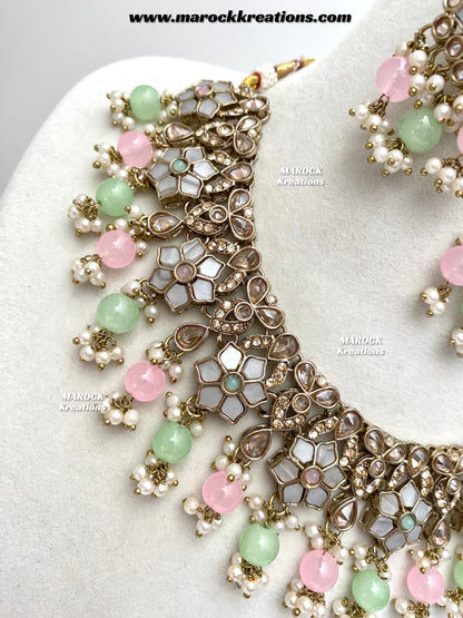 Arpan Antique Gold Polki MOP Statement Necklace set
