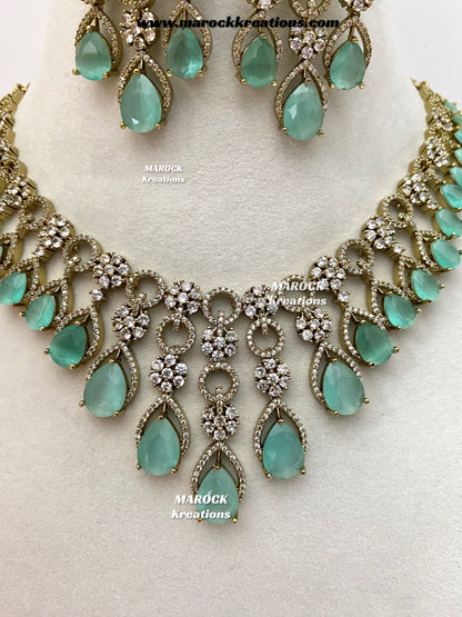 Anshika Antique Gold American Diamond Statement Necklace set