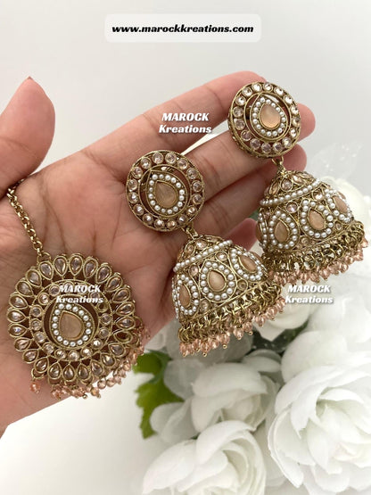 Polki Jhumki Earrings and tikka set