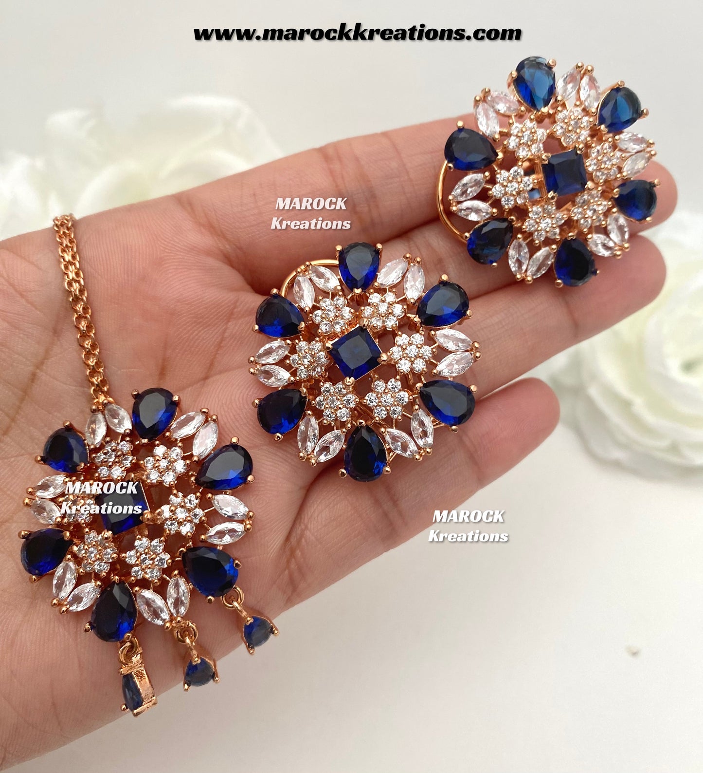 American Diamond studs earrings and tikka set