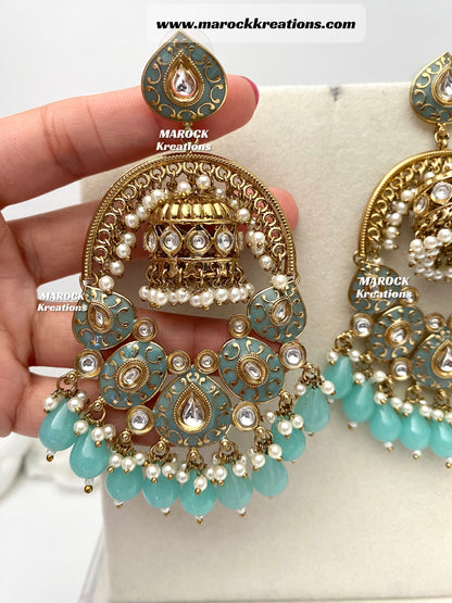 Tanya Bollywood style Kundan Meenakari Statement Earrings