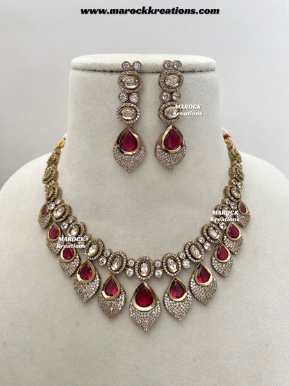 Kimmi Premium Quality Moissanite Kundan and American diamond Necklace set