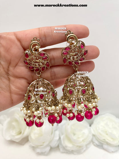 Antique Gold Polki Jhumki Earrings