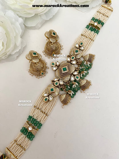 Habibi Premium Quality Gold plated Rajwadi Meenakari choker set