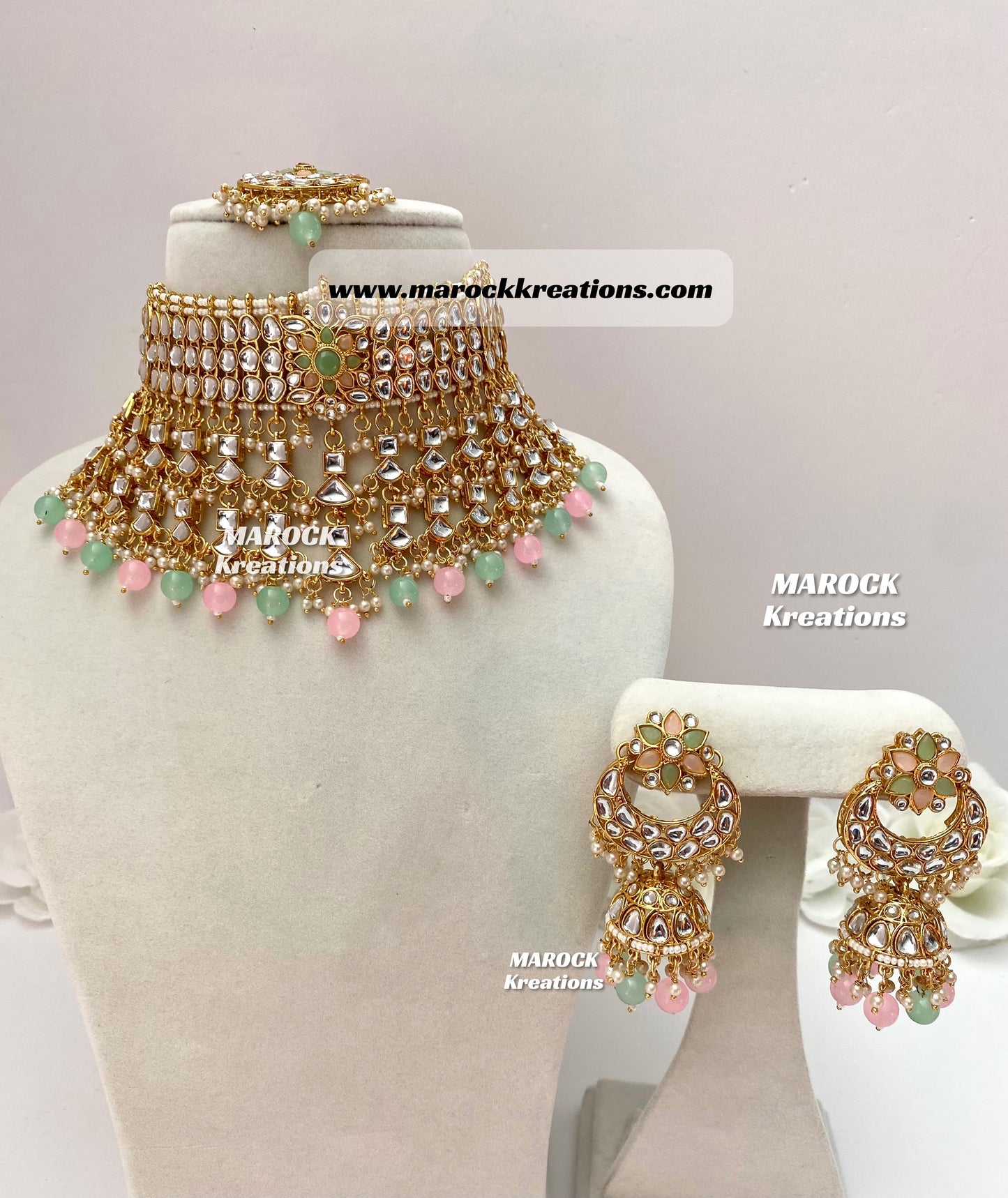 Statement Kundan Necklace set comes with Jhumki Earrings and Tikka