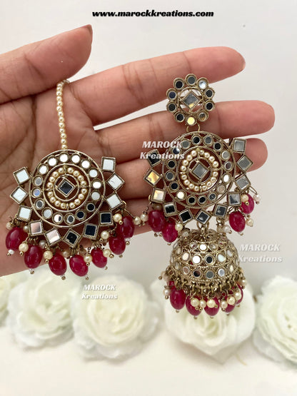 Aariya Premium Quality Mirror Earrings and tikka set