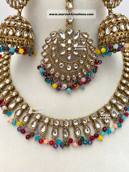 Kundan Necklace set comes with Jhumki Earrings and Tikka