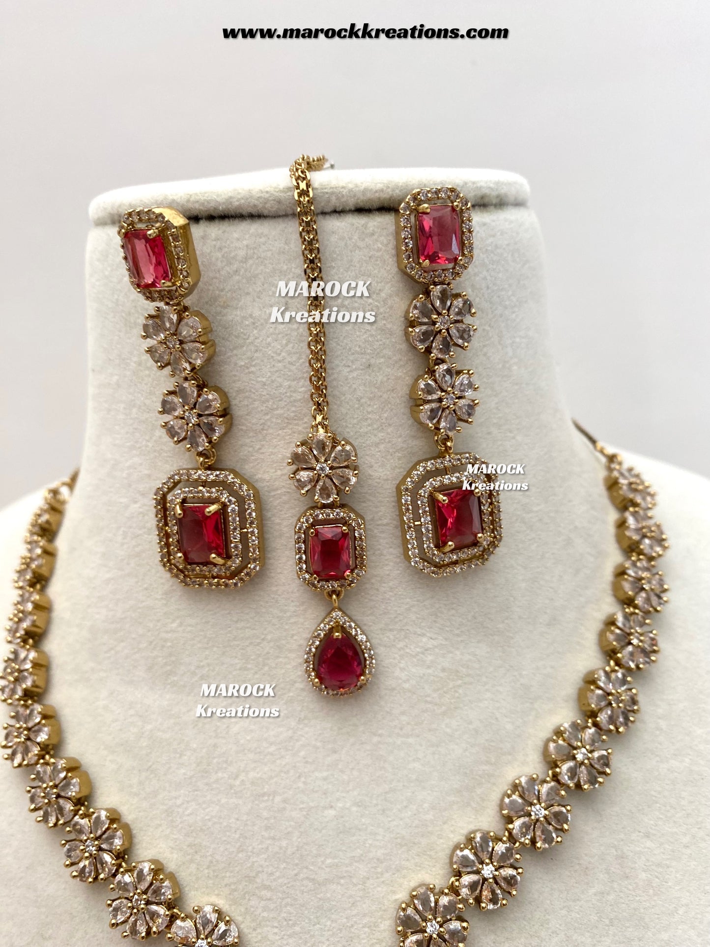 Claudia Antique Gold American Diamond Statement Necklace set