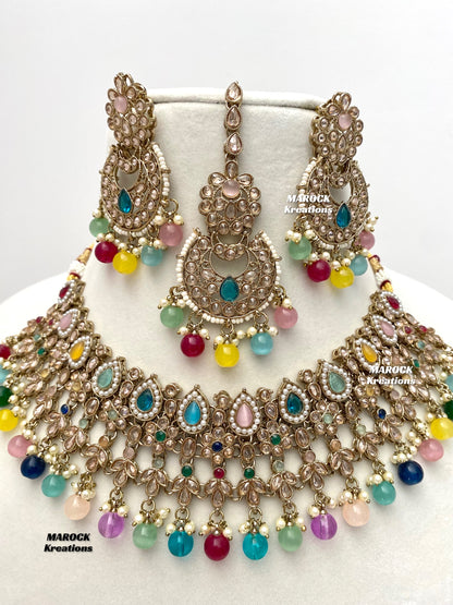 Sadhna Antique Gold Polki Necklace set