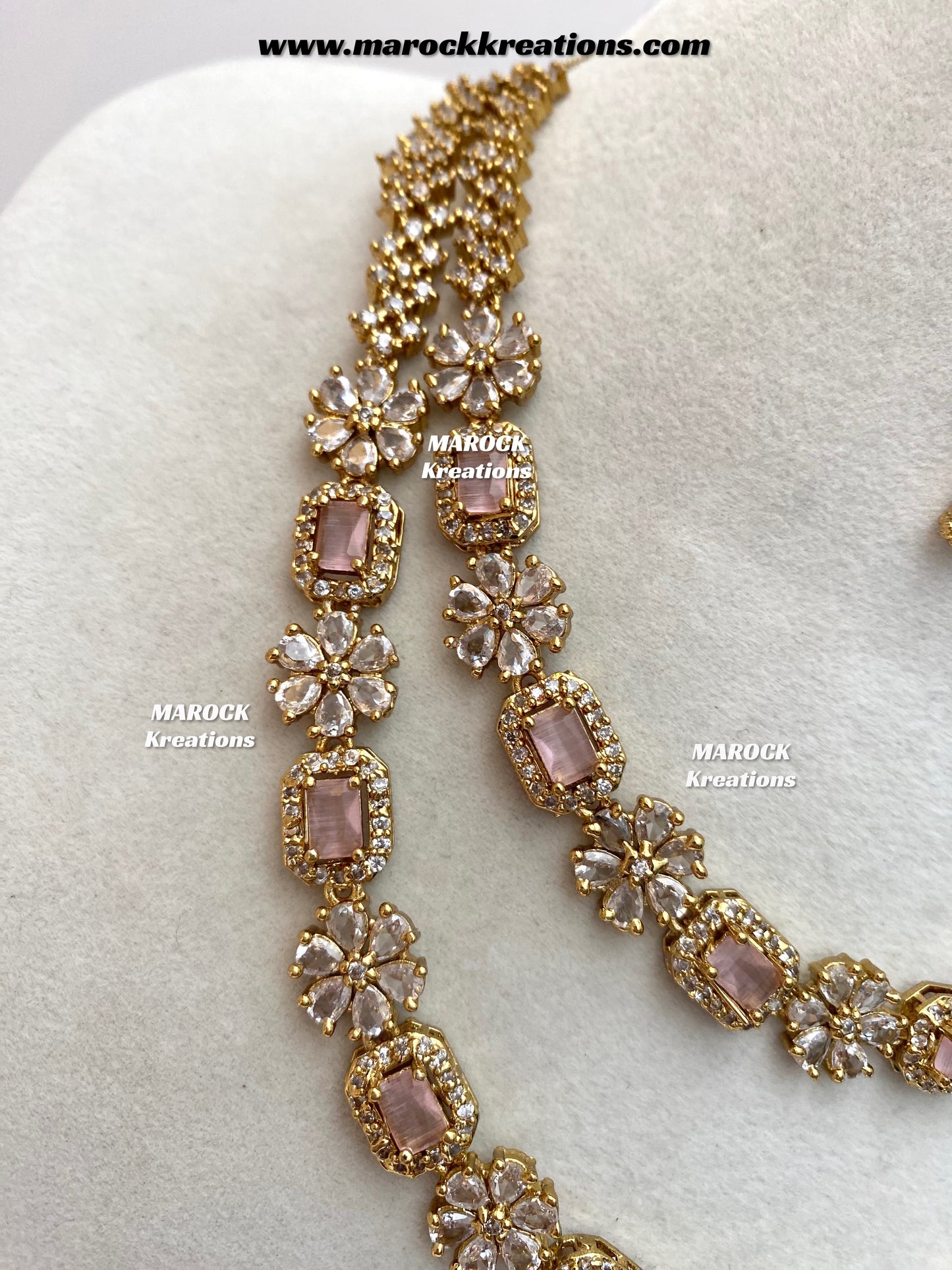 Sineka Antique Gold American Diamond double layer Statement Necklace set