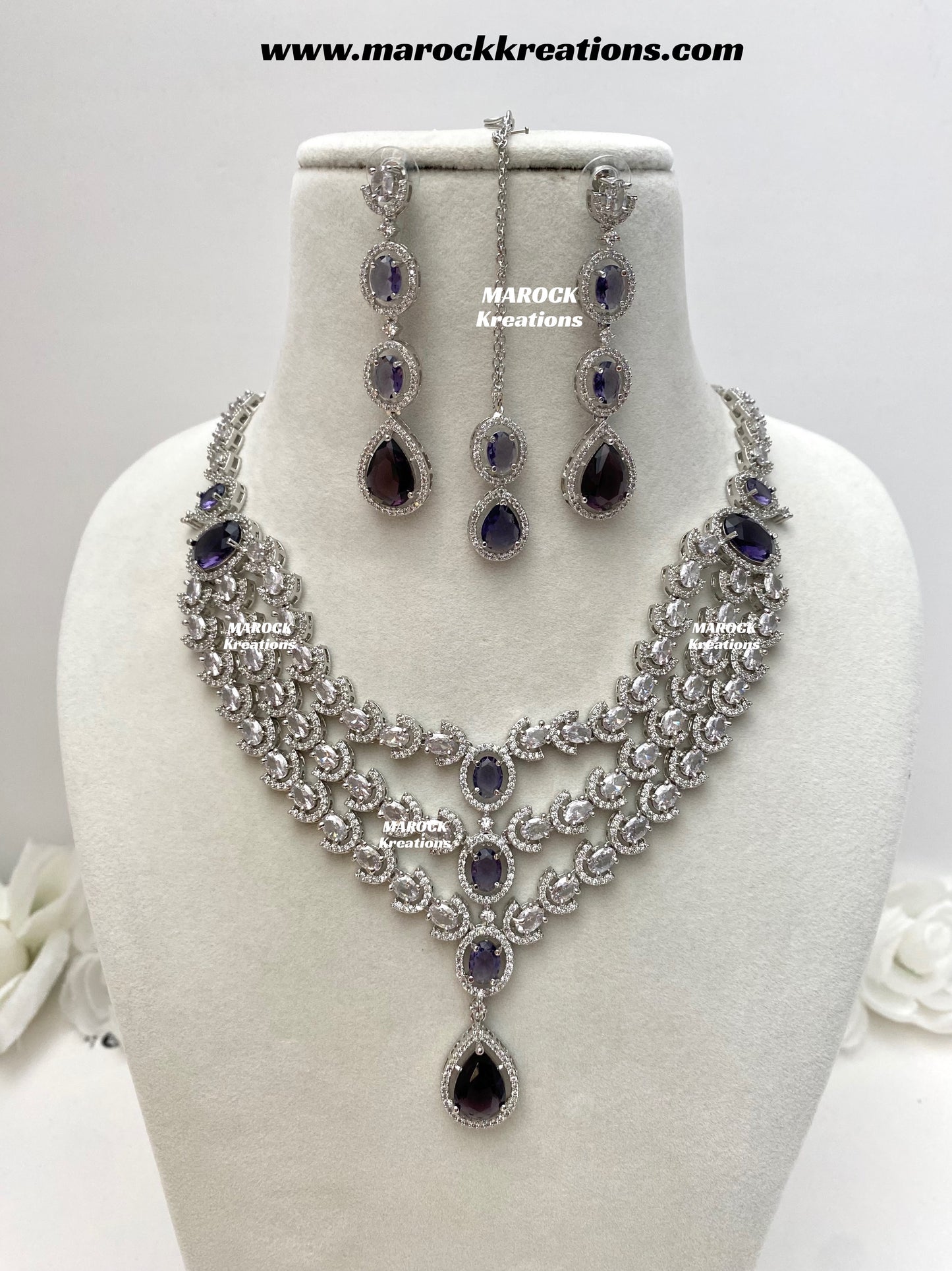 Gannat Silver American Diamond Necklace set