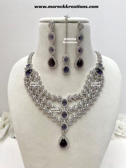 Gannat Silver American Diamond Necklace set