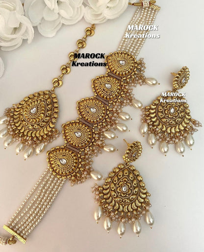 Trendy Gold plated traditional choker sets/Elegant gold look choker sets/Jadau choker Sets